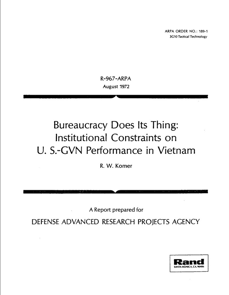 Cover of Bureaucracy Does Its Thing: Institutional Constraints on U.S.-GVN Performance in Vietnam (RAND Report R-967)